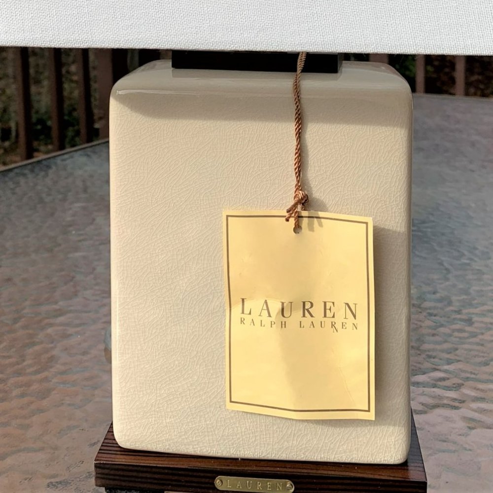 Ralph Lauren Table Lamp Square Tan Cream Crackle Porcelain Desk Home Office